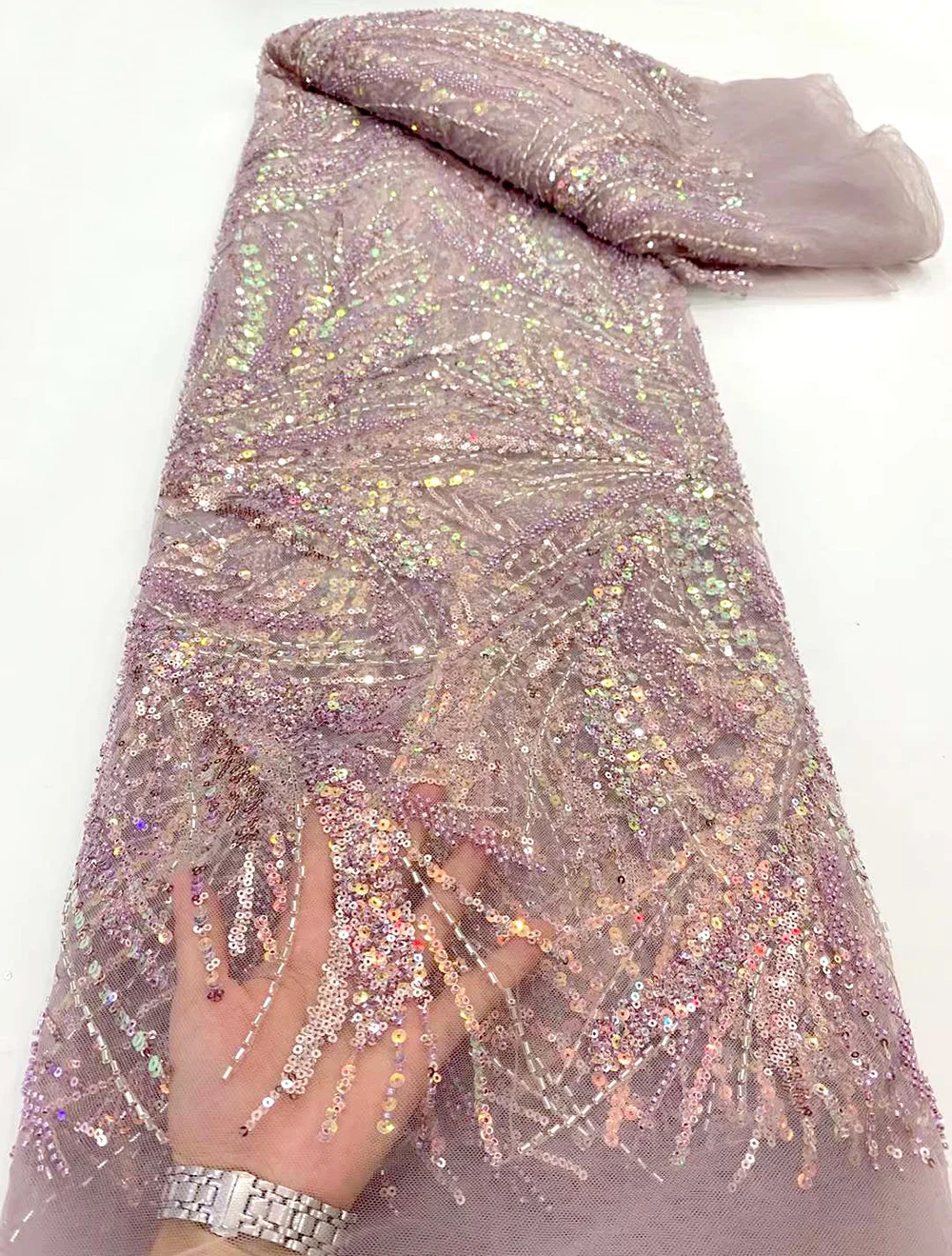 

Newest African Lace fabric 2022 High Quality Sequins Mesh Lace Latest Handmade Beads 3D Embroidered Tulle Lace Fabric For Dress