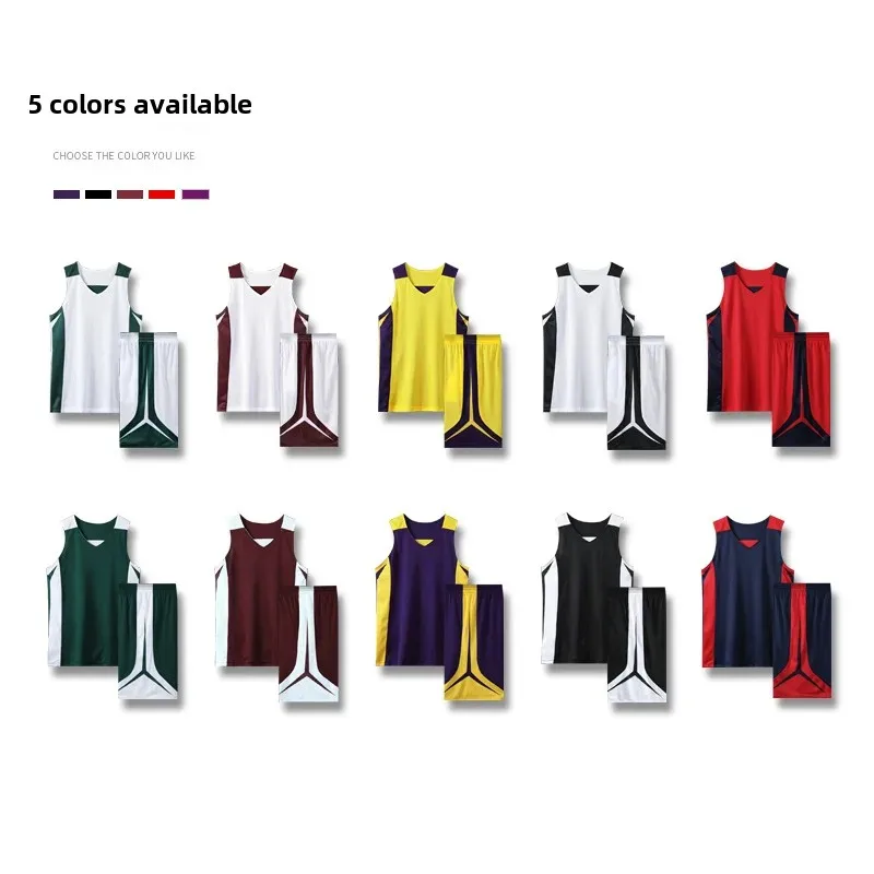 Double-Sided Wear Basketball Uniform Set for Men University Students Competition Teamwear Printed Kids Personality Ball J