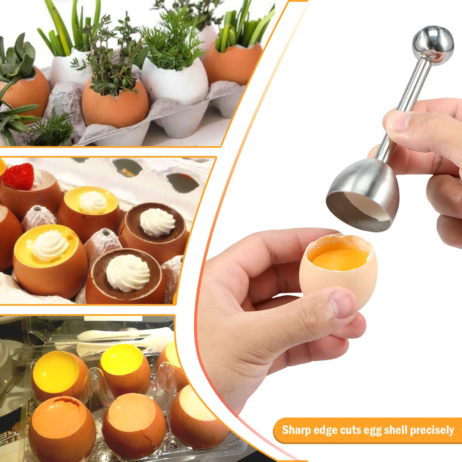 Egg Cracker Topper Set 5Pcs Stainless Steel Egg Topper Cutter Portable Cutter Tool with 4 Cups For Kitchens Egg Shell Opener Egg Opener