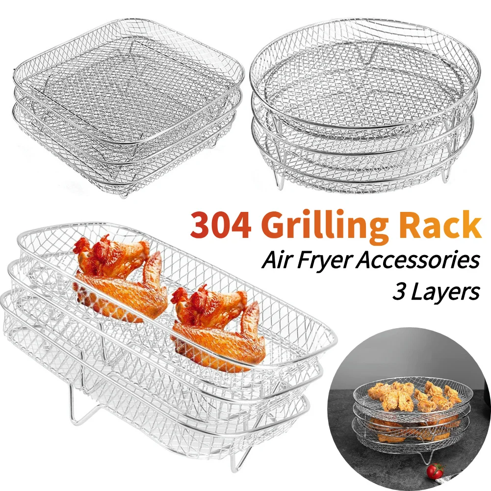 Air Fryer Rack 304 stainless steel Air Fryer Oven Grill Steamer 3 Layers Dehydrator Stand Stackable Mesh Grill Basket Air Fryer Accessories