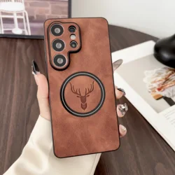 Luxury PU Leather Cartoon Deer Case with MagSafe Wireless Charging Support - Galaxy Note20 Ultra (Dark Brown)