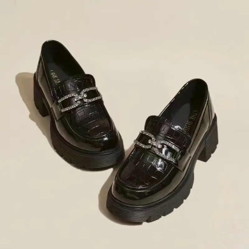 Woman Pumps Loafers Cute Kawaii Platform Shoes For Women Fashion Leather Casual Block Heel Round Toe Chunky Heels Popular Shoe A 3