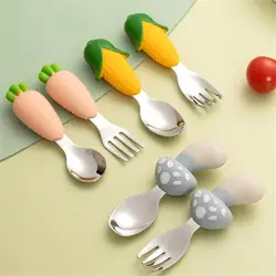 Baby Gadgets Tableware Feeding Spoons Fork For Children Kids Infants Utensil Stainless Steel Toddler Dinnerware Baby Tableware