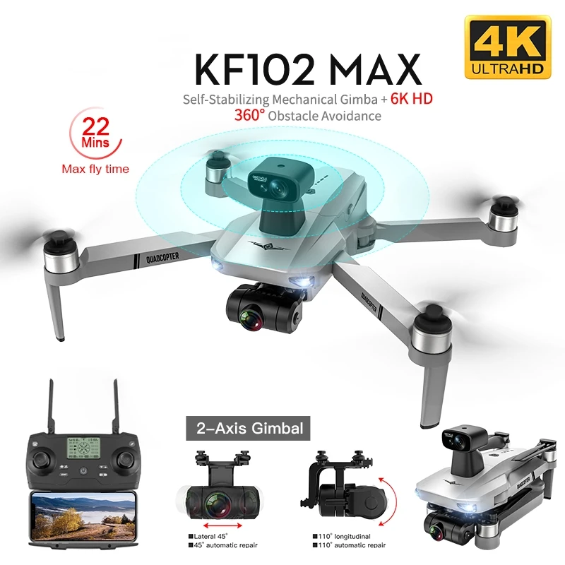 

KF102 MAX Drone 4K Profesional with HD Camera 5G WiFi GPS 2-Axis Anti-Shake Gimbal Quadcopter Brushless Mini Dron KF102 4k Dron