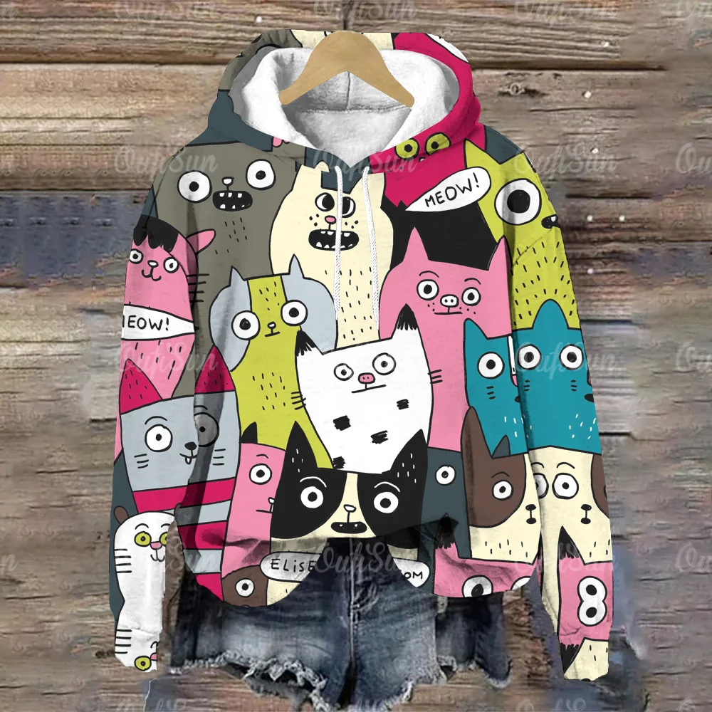 

Women's Sweater Hoodies Kawaii Anime Cat Graphic 3d Printed Long Sleeve Pullover Top Autumn Clothing Oversized Harajuku Clothing