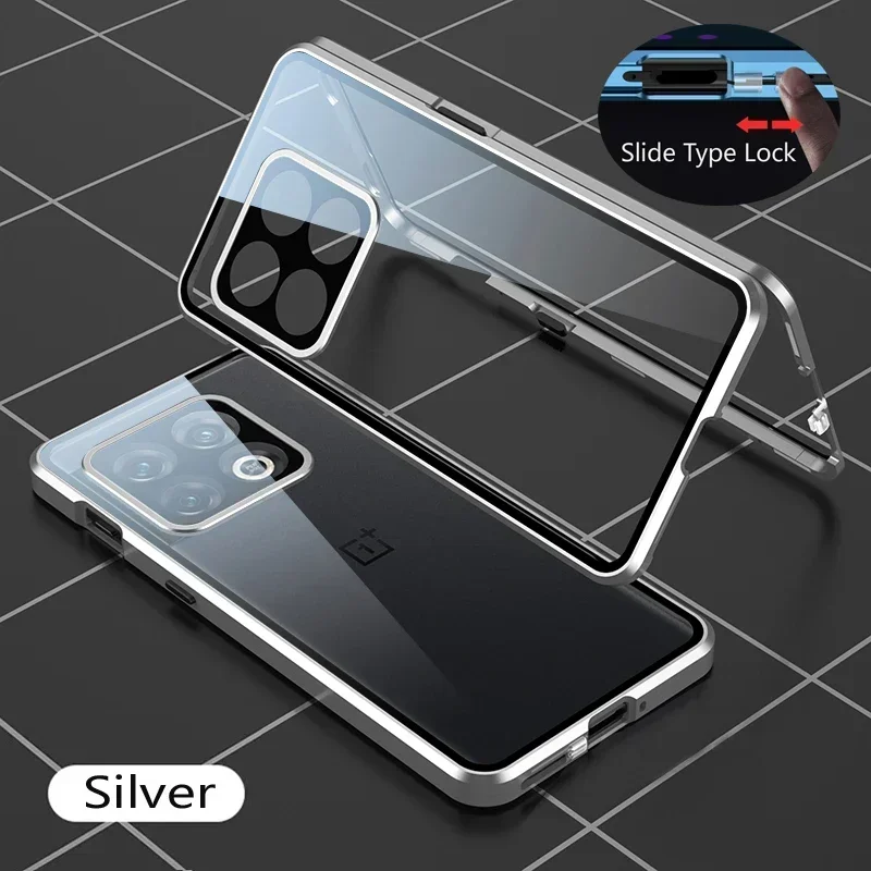 Universal 360° Protection Metal Magnetic Double-Sided Glass Snap Lock Phone Case