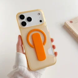 Luxury Card Holder Slot Bracket Matte Clear Phone Case with Magnetic Shockproof Cover - iPhone 15 (Orange)