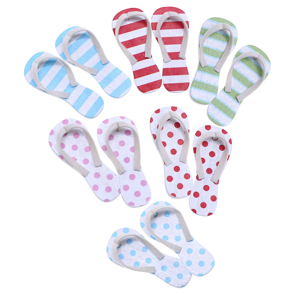

6 Pairs Mini Slippers Ornaments Fairy Garden Miniature Wood Shoes Model Seaside