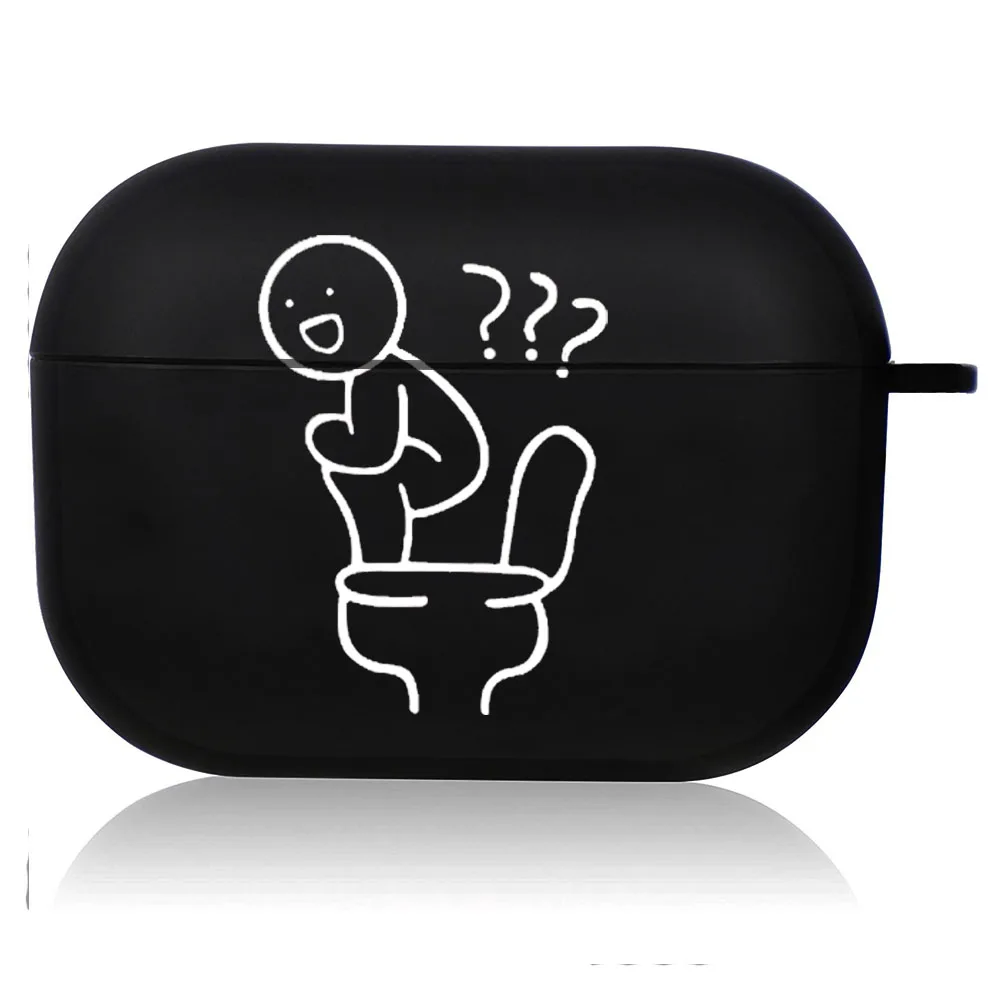 Creative Line Art Black Airpod Case - Cute Cartoon Design