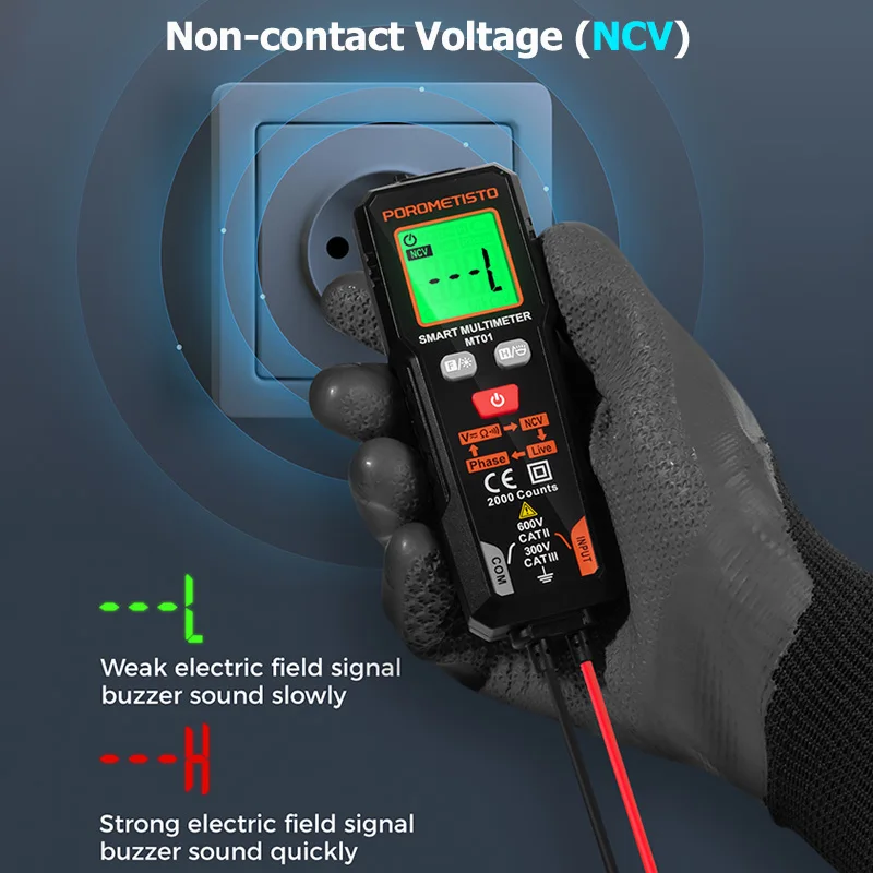 POROMETISTO MT01 Smart Digital Multimeter AC/DC Voltage Resistance Continuity Measurement Tester NCV Multimeter with Backlight 4
