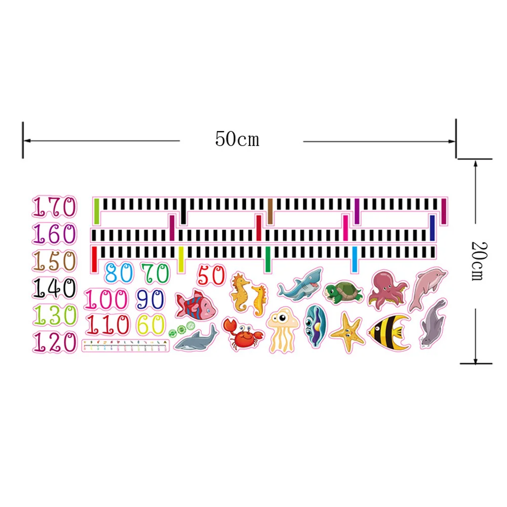 Wall Stickers Child Growth Height Ruler Wall Sticker For Kids Room Cartoon seabed animals Wall Stickers Baby Height Measure Ruler Wall Sticker