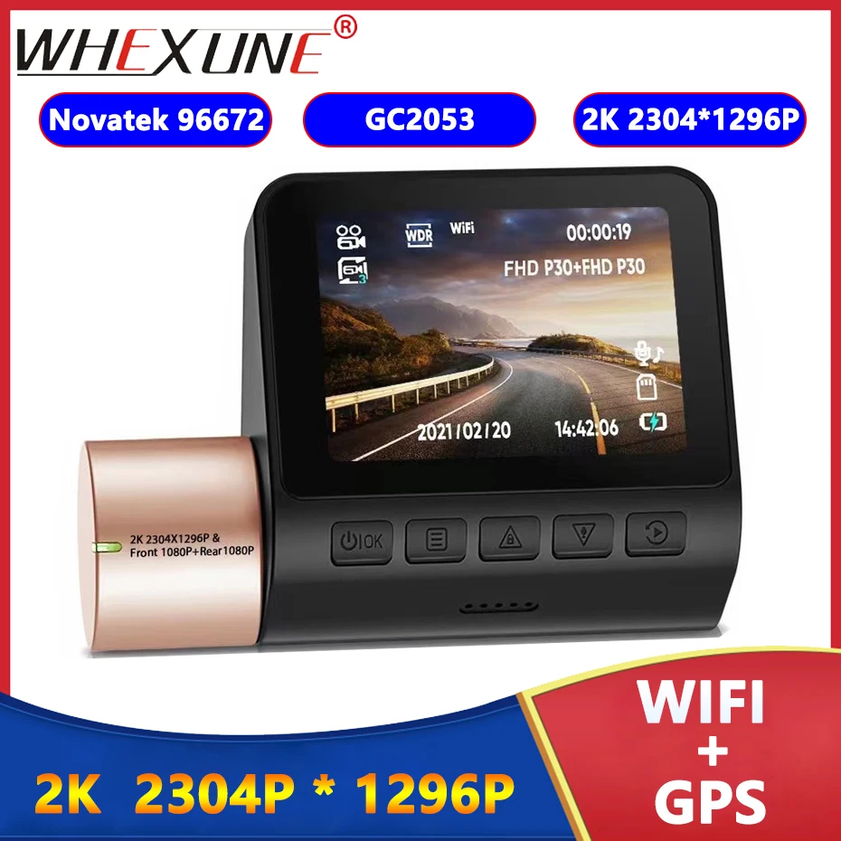 

WIFI Dash Cam Car Driving Recorder Camera GPS Tracker Dashcams 2K Ultra HD 1296P Screen Car DVR Supports 24H Parking Monitoring