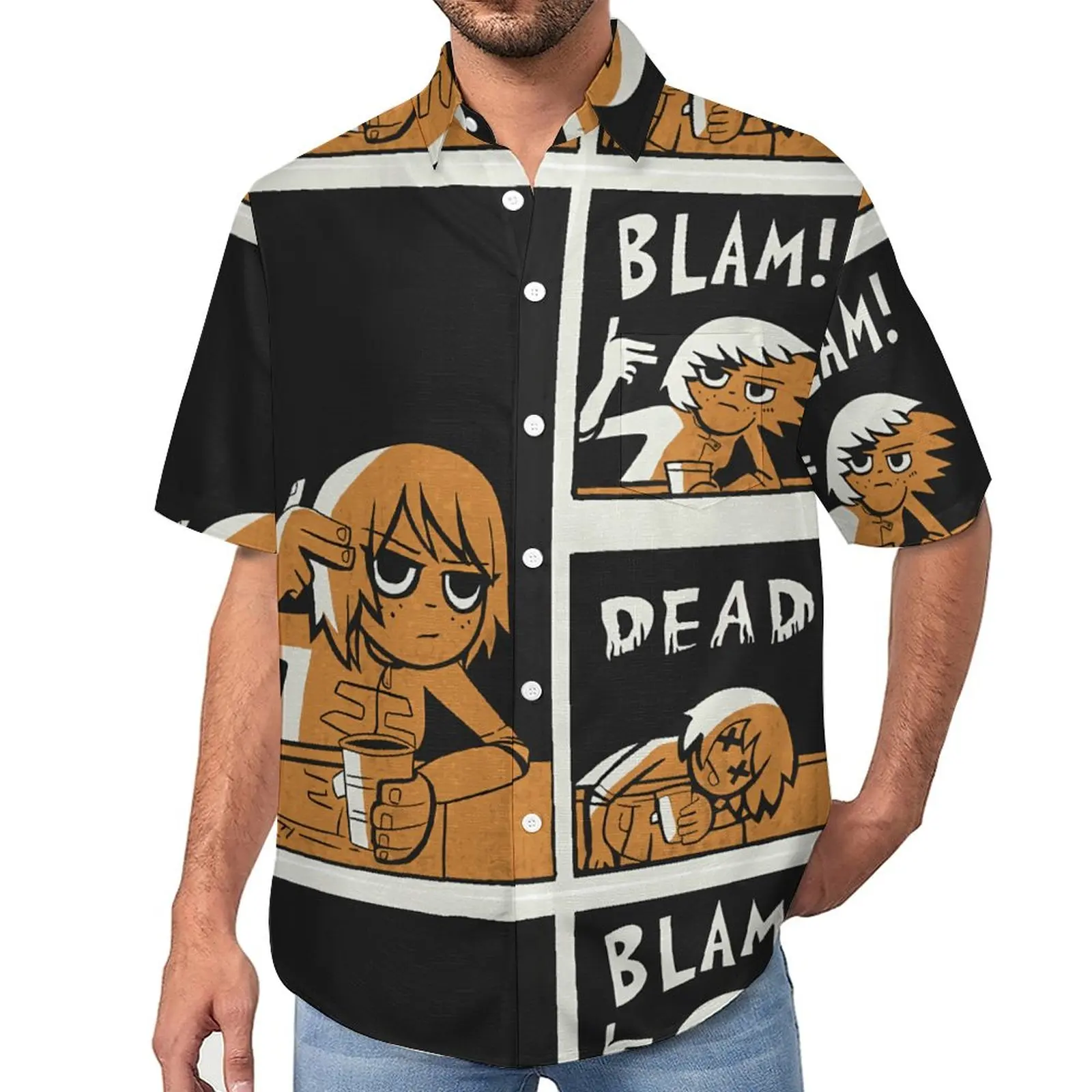 

Scott Pilgrim Loose Shirt Men Beach Casual Shirts Hawaiian Custom Short Sleeve Streetwear Oversized Blouses