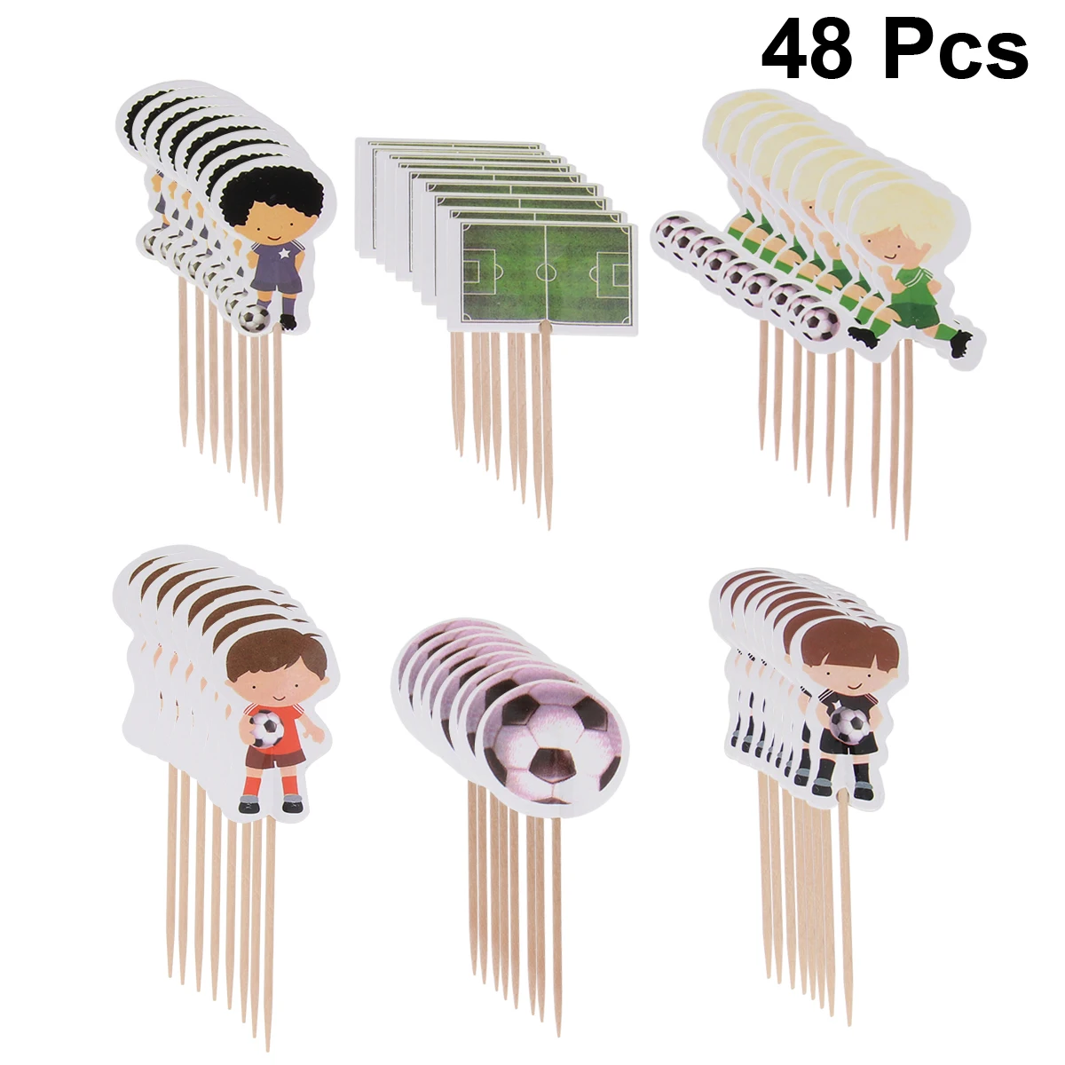 

48PCS Sport Football Boy Theme Sport Element Cake Toppers Sport Boys Party Cupcake Toppers Picks For Birthday Party Cake Decor