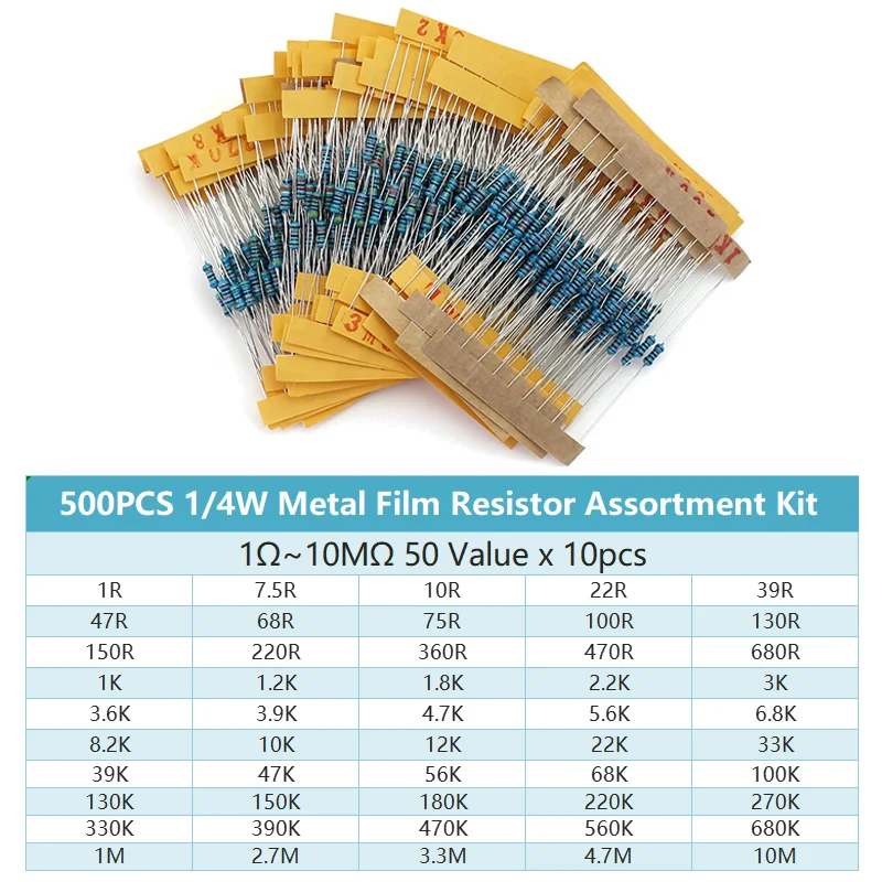 100 Piezas 1% 1/4W 0.25W Película Metálica Fija Resistencia Para