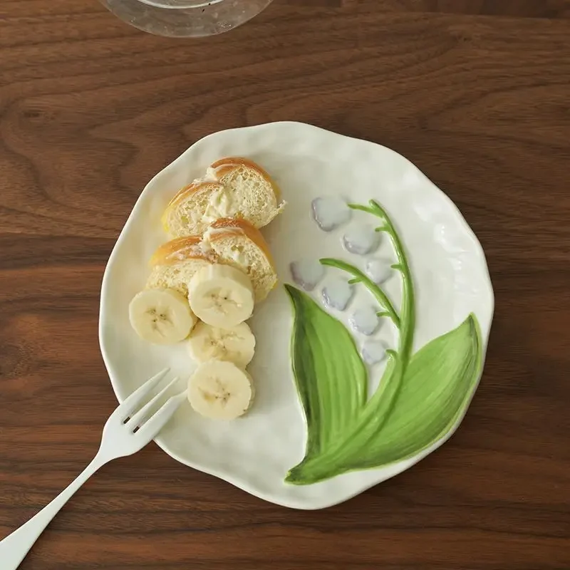Lily of The Valley Daisy Plate,restaurant Ceramic Ceremonial Cake Dessert Tray,Home High-end Kitchen Decorative Tableware