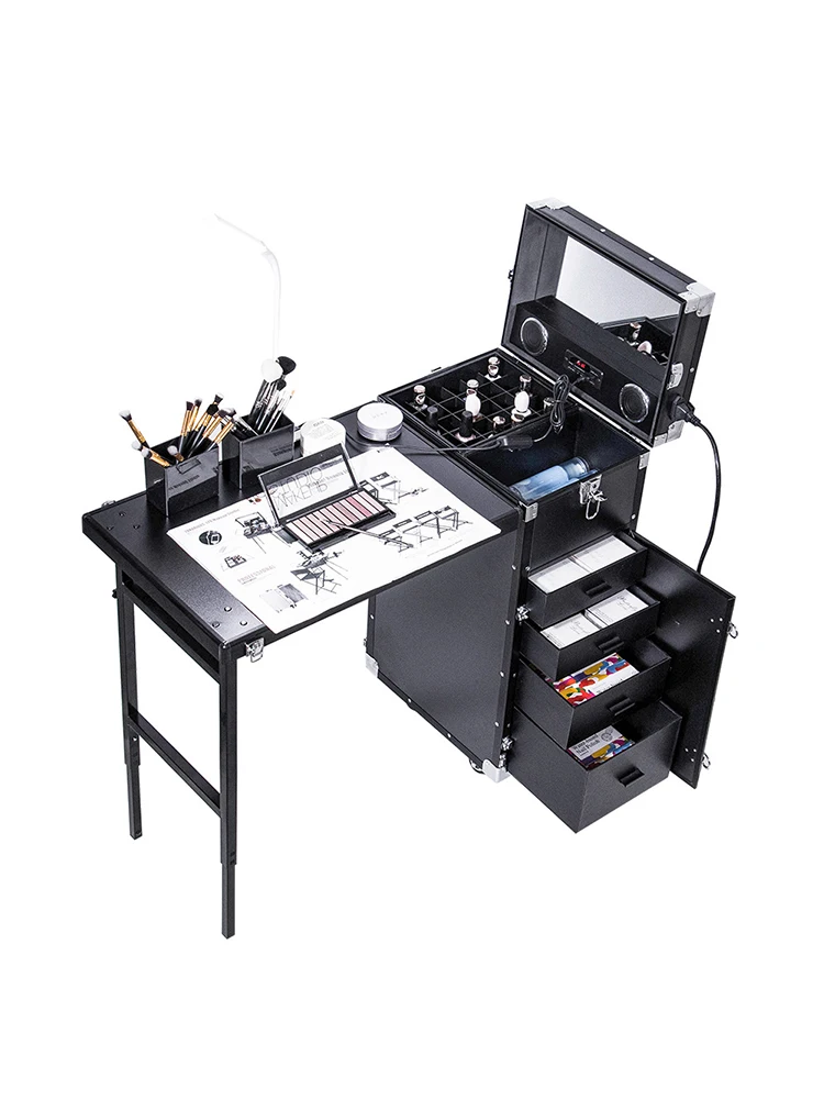 

Nail box with light, Bluetooth, portable embroidery toolbox, universal wheel, pull rod, and makeup nail workbench stall