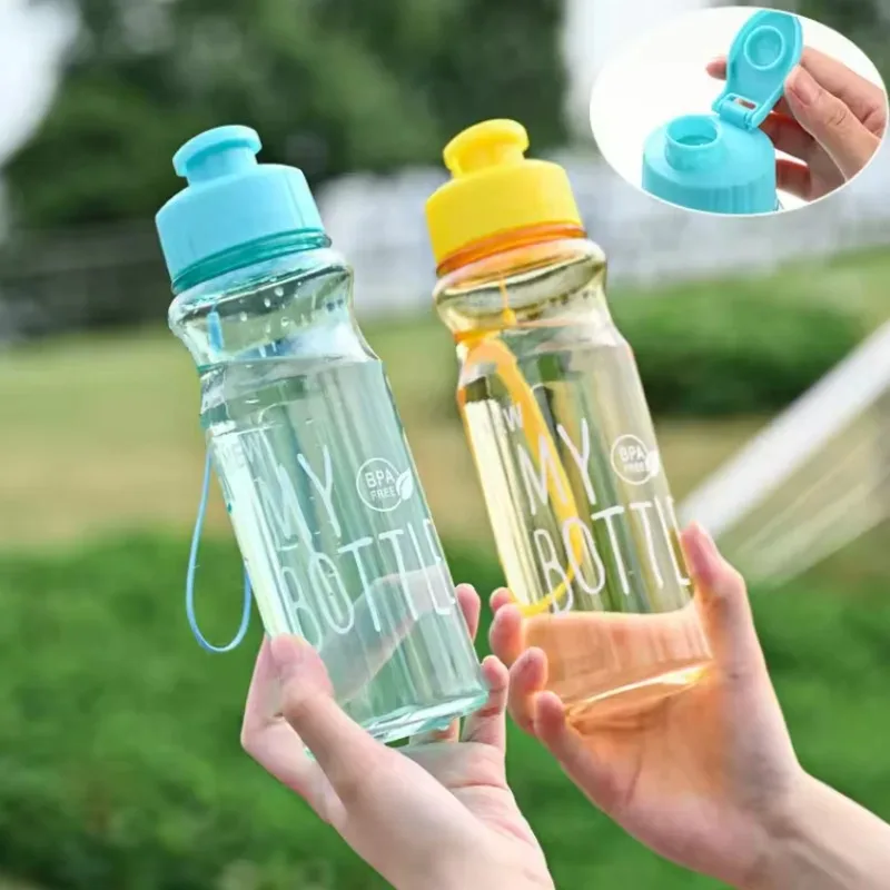 Portable Push-Top Flip-Lid Outdoor Sports Water Bottle Plastic Student Daily Cup Handle Customizable Promotional Drinkware