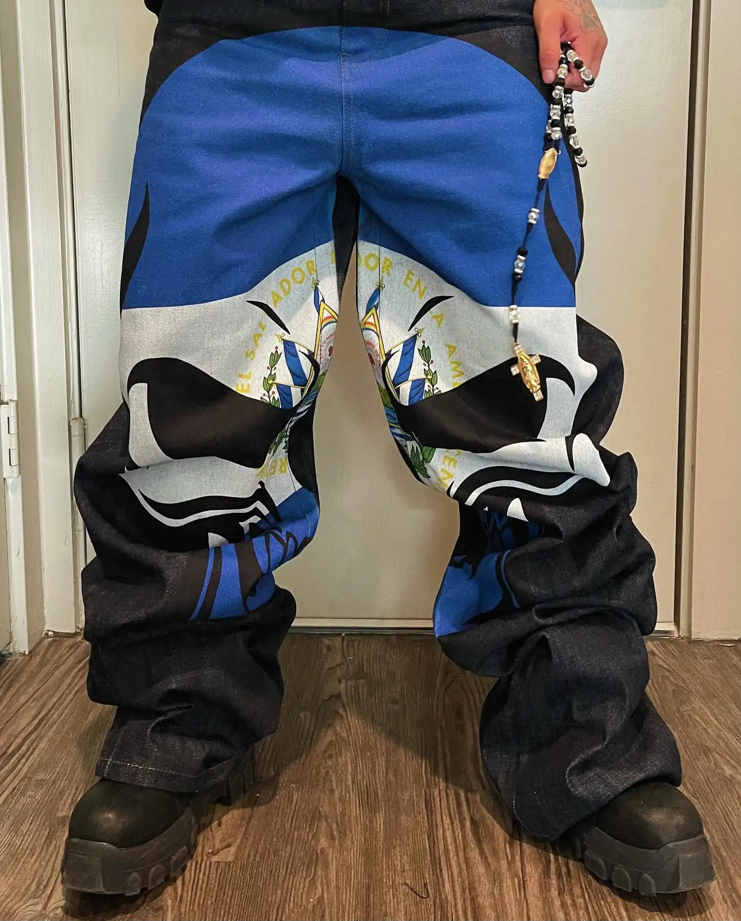 Men Jeans Jeans Trousers Gothic Retro Skull Print Baggy Denim