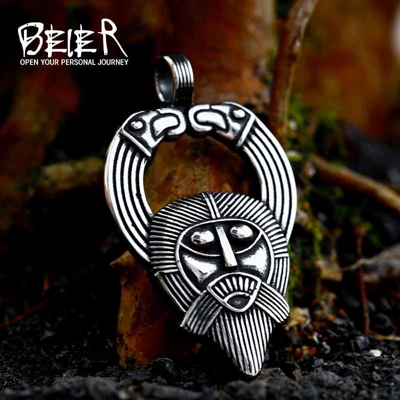 BEIER 2023 New Style Stainless Steel Viking Celtic Odin Vegvisir Pendant Viking Double Raven Pattern Jewelry For Men Gift