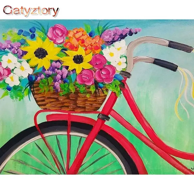 

GATYZTORY Frame Diy Painting By Numbers Kits For Adults Flowers Bicycle Picture Paint By Numbers Coloring Acrylic Paint Diy Gift