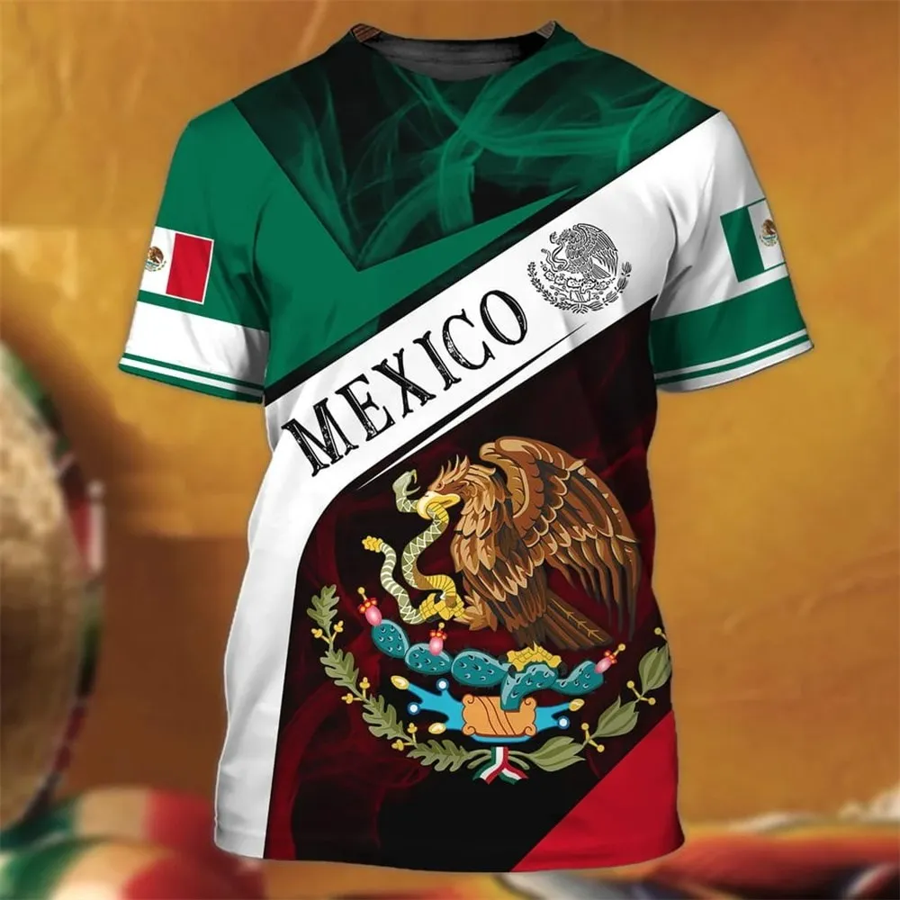 

Summer Men's round neck T-Shirts Mexico National Flag Printed Short Sleeve Pullover Fashion Casual Streetwear Men Clothing