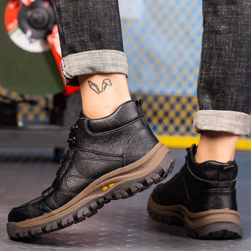 Safety Shoes Men Shoes Men Leather Safety Work Boots Steel Toe Puncture-proof Indestructible Safety Shoes Staleneus Construction Welding Work Boots