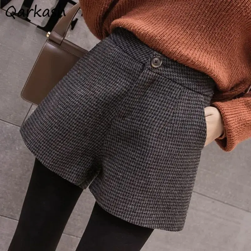 

Shorts Women Leisure Basic Vintage Ulzzang Harajuku High Waist Winter Pure Cozy Warm Office Lady Temperament Bottoms All-match