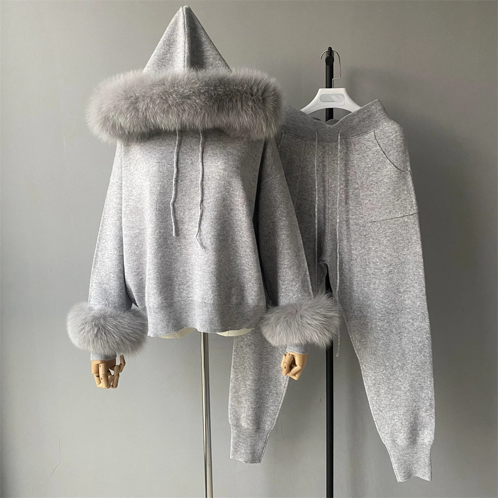 Two piece wool blend knit set model wearing fall outfit