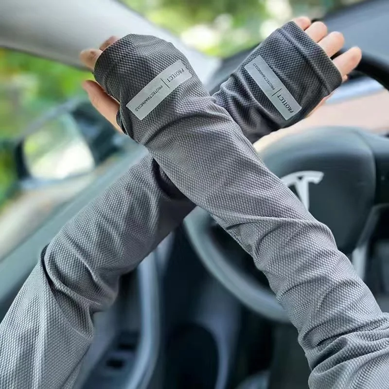 Unisex Summer Breathable Cooling Arm Sleeves, UV Protection Sunblock Gloves for Driving & Outdoor Activities, Reflective Design