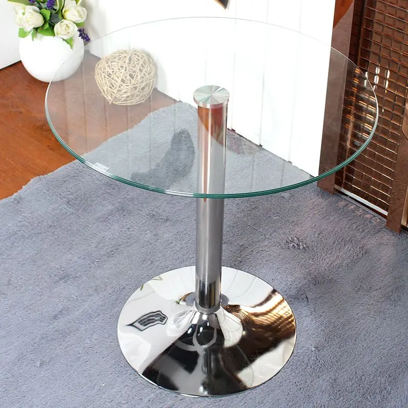 Tempered Glass Round Table Modern Stylish Negotiation Compact Living Dining Bay Window Coffee Small Space Multi-Purpose Table