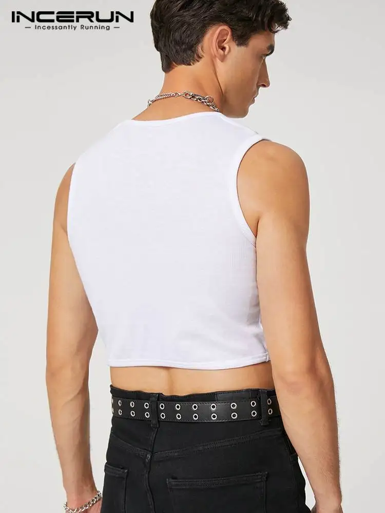 INCERUNFashion 남성 탱크 탑 솔리드 컬러 2023 민소매 중공 캐주얼 조끼 남성 여름 섹시한 Streetwear 불규칙한 탑 S-5XL