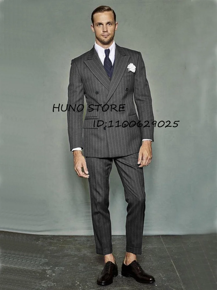 ストライプダブルブレストスーツ　オーダー グレーストライプフランネル ダブルブレストスーツ K先生本当に