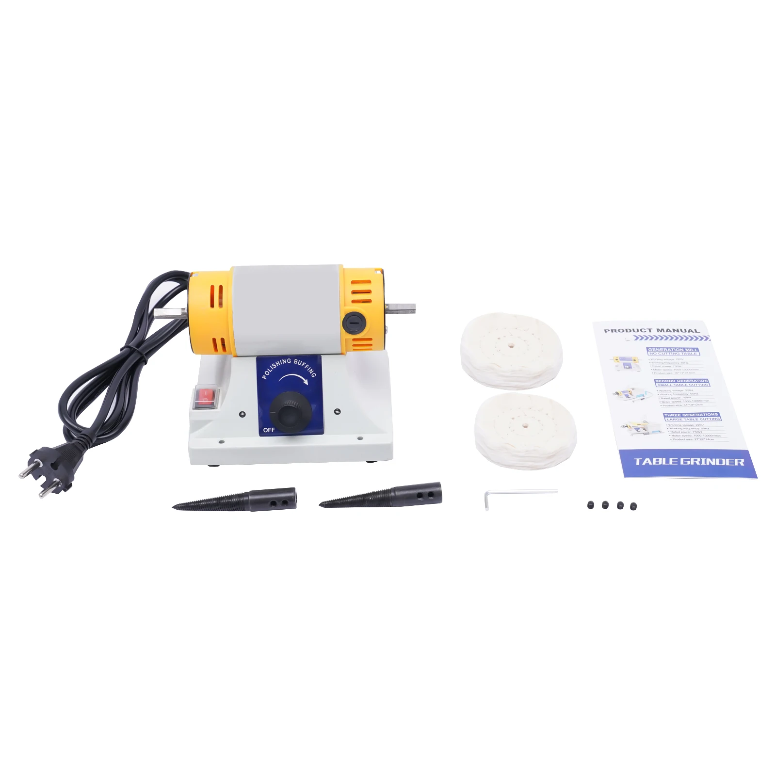 320W Jewelry Polisher Adjustable Speed with Cloth Wheels Polishing Machine, Multi-Function Bench Buffer Polisher, EU Plug