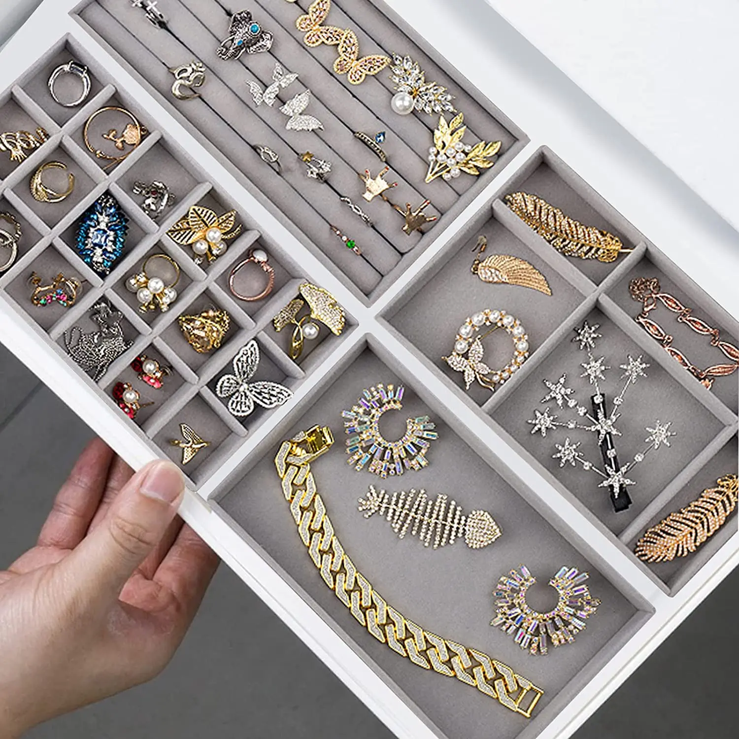 Velvet Jewelry Display Tray Case Stackable Exquisite Jewellery Holder Portable Ring Earrings Necklace Organizer Box Hot Sales