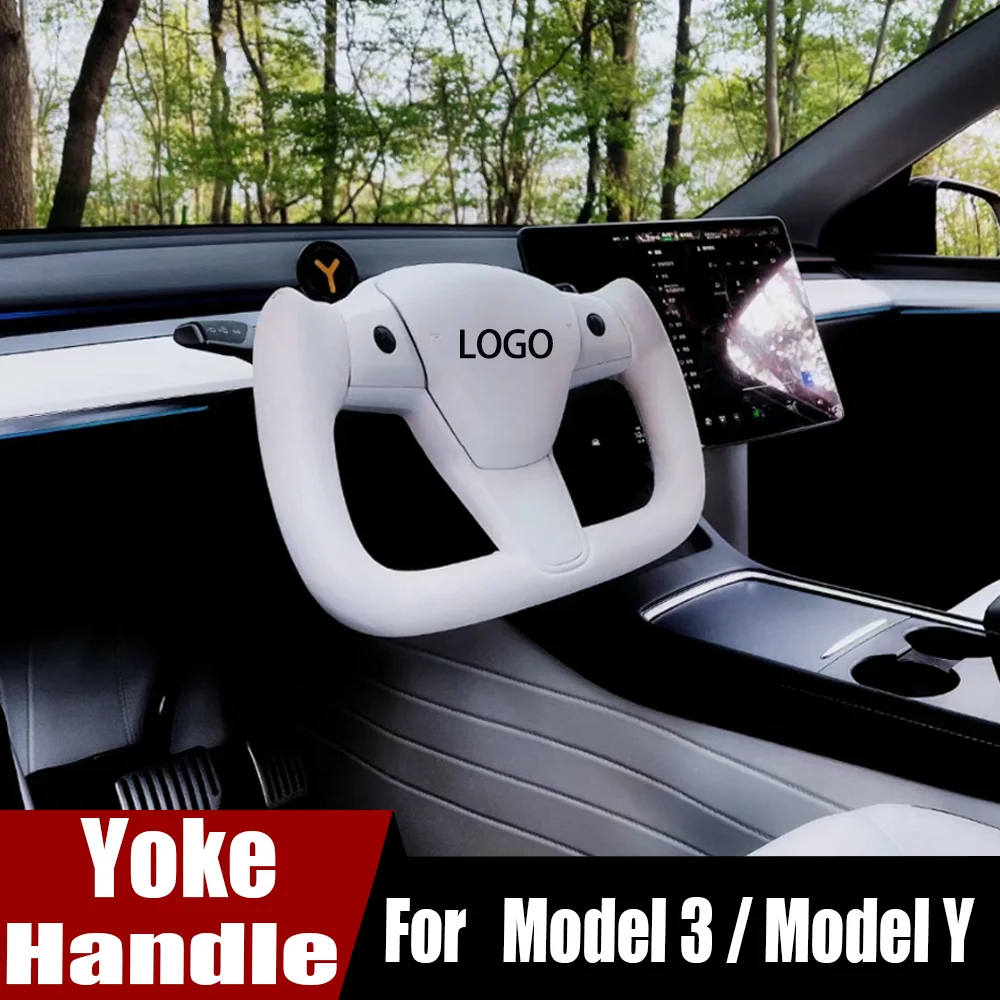 

Yoke Steering Wheel For Tesla Model 3/Y 350mm Heating Optional White Handle NAPP Leather Steering Wheel Accessories Model Y2023