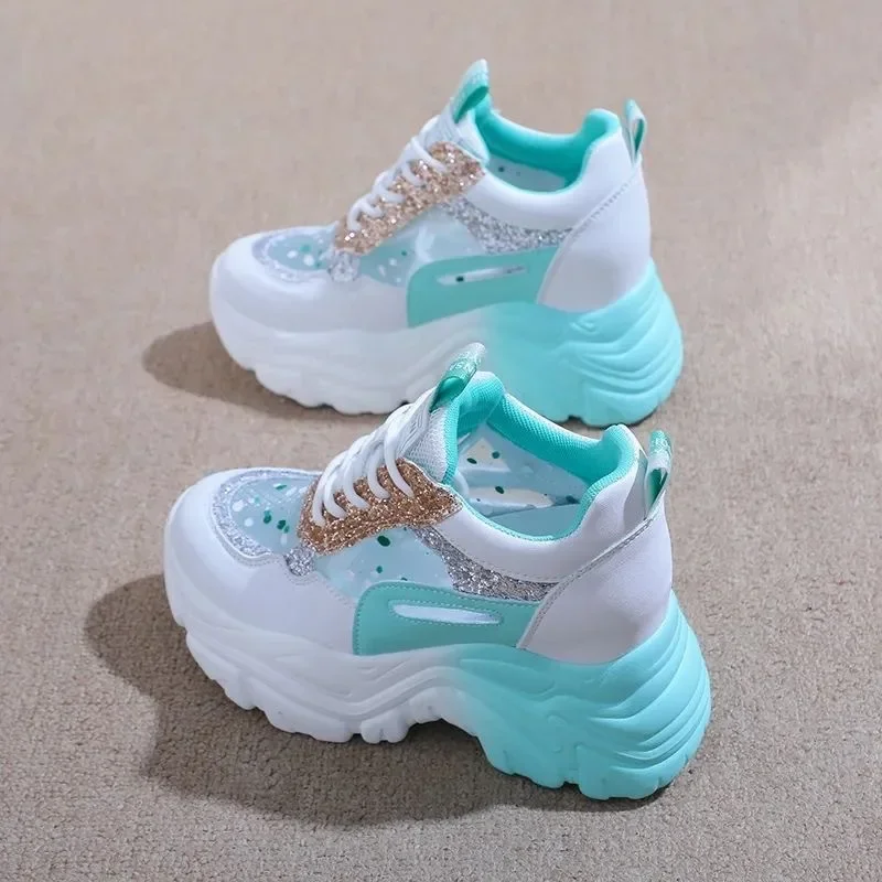 Women's Platform Shoes Autumn Casual Breathable Mesh Sequin Sneakers Wedges Sports Lace-up Non-slip women shoes,casual shoes,women sneakers