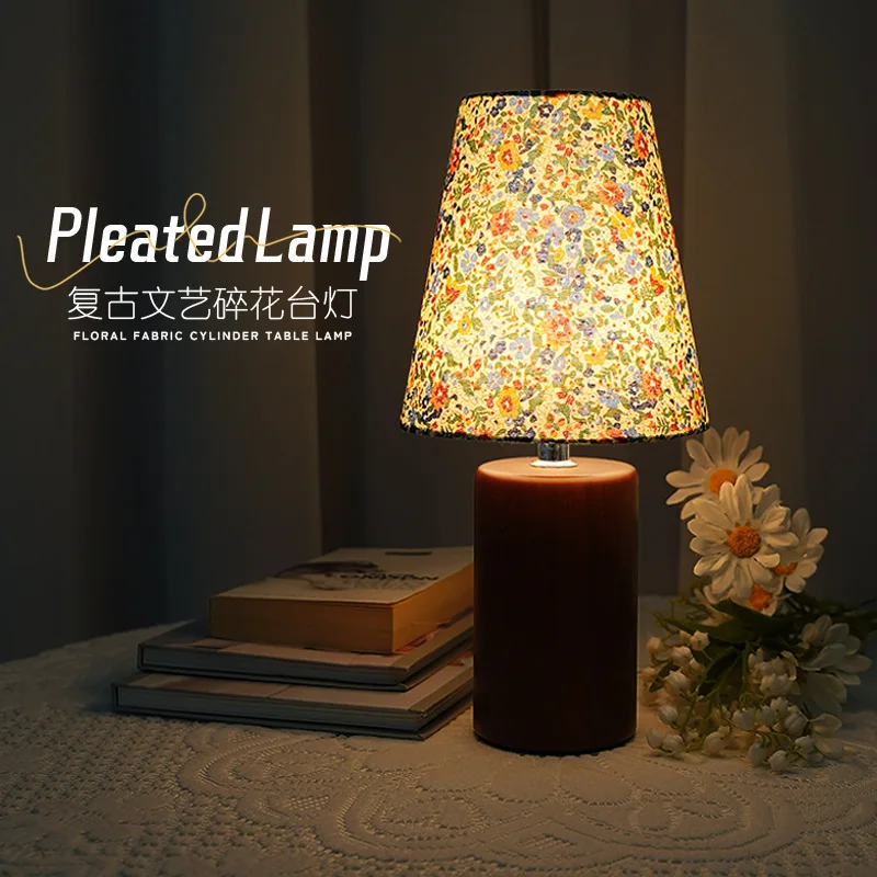 빈티지 패브릭 테이블 램프 나무 자료 디 밍이 가능한 USB 전원 간단한 LED 책상 조명 홈 침실 머리맡 로비 연구실 장식
