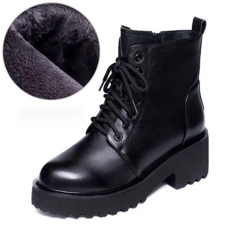 Echtes weiches Leder Martin 2024 Neue Herbst-/Wintermode Dicker Absatz Schnürstiefel für Kinder Vielseitige Stiefel Damenschuhe_voghion.com