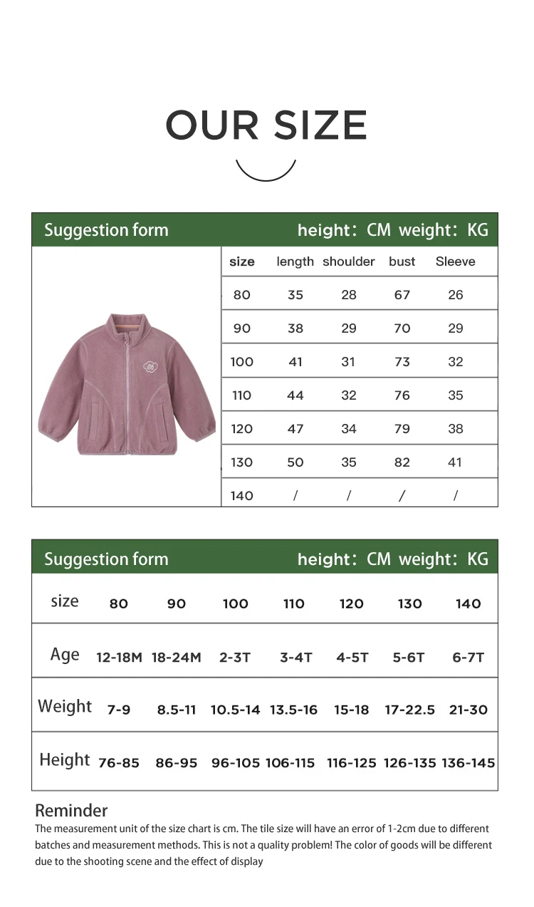 Description Picture 2 of itemAmila Baby Coat 2023 Spring New Polar Fleece Warm Solid Color Jacket Embroidered Girls and Boys Stand Collar Children's Clothes