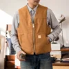 Red Tornado Washed Duck Sherpa Lined Work Vest Vintage Fashion Relaxed Fit Zip Waistcoat 2