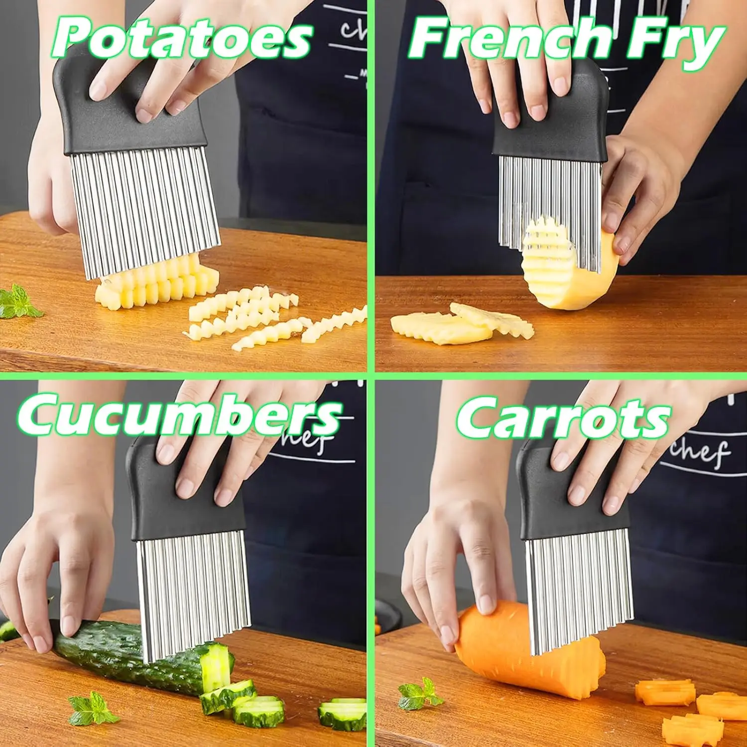 3pcs Crinkle Cutter Blade Waffle Fry Cutter Stainless Steel Vegetable Potato Wavy Chopper French Fry Slicer for Carrot Onion