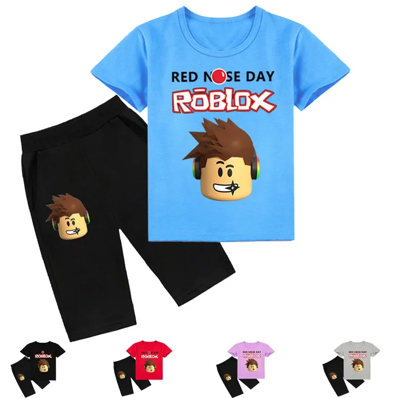 

Новая детская одежда ROBLOX, модная летняя футболка с коротким рукавом и шорты с мультяшным принтом для детей среднего и большого возраста, комплект с толстовкой