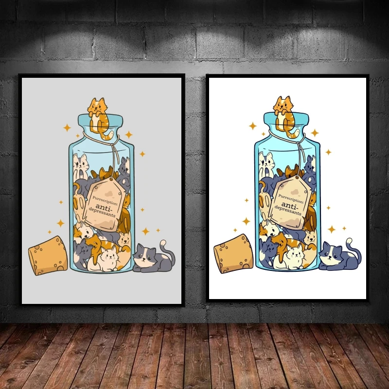 

Canvas Art Walls Painting Funny Cats in the Bottle Modern Home Cuadros Best Gift Picture Hanging Children's Bedroom Decor