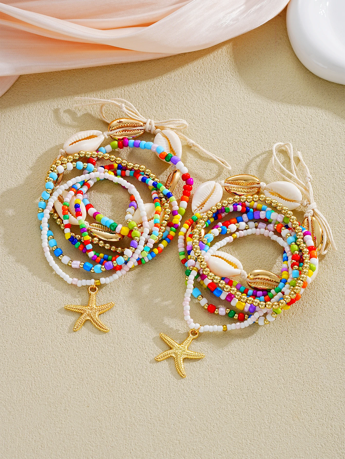 14pcs Set Bohemian Beaded Anklets for Women Summer Beach Starfish Shells Charm Ankle Chain Casual Vacation Parties Jewelry Gifts