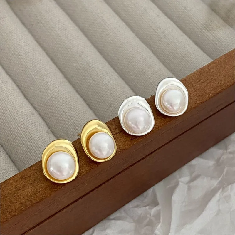 Light Luxury Imitation-Pearl Stud Earrings for Women Geometric Temperament Earring Jewelry Gifts серьги женские
