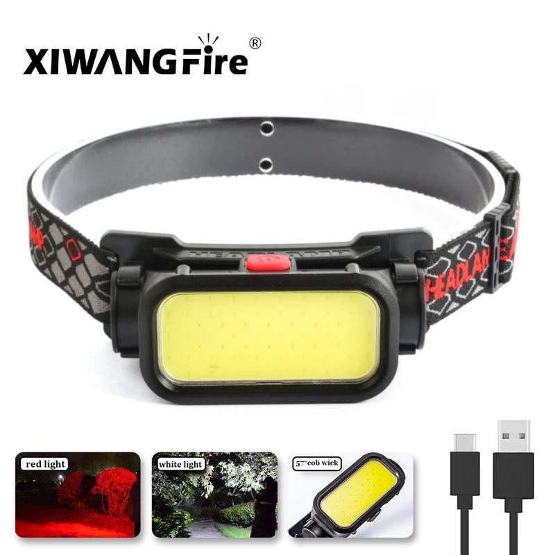 Portable Powerful Led Headlamp Cob Usb Rechargeable Headlight Builtin