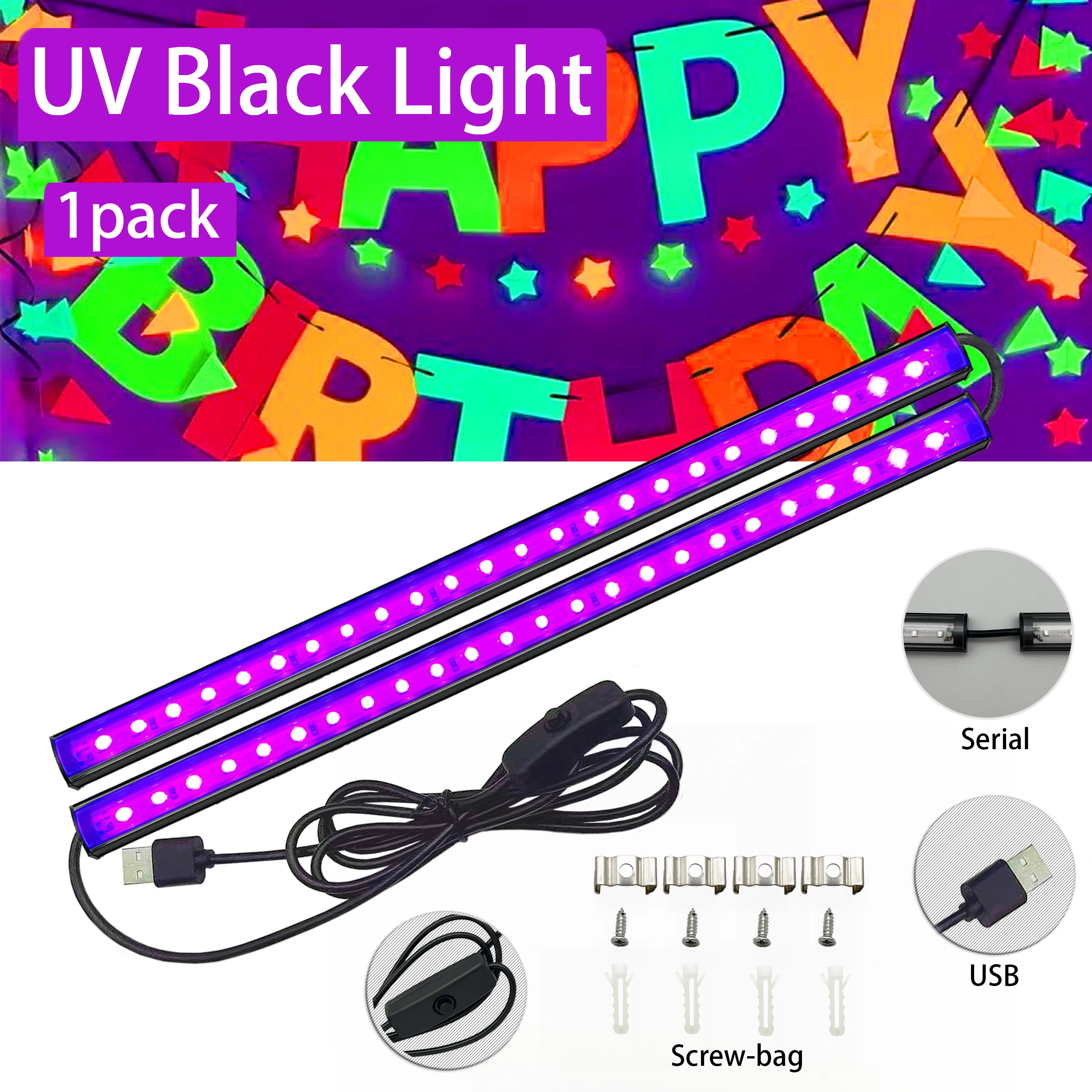 UV Black Light Bulbs 2/4pcs 5V USB Portable Switch