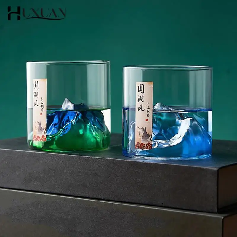 Japan 3D Mountain Whiskey Glass Glacier Old Fashioned Whisky Rock Glasses Whiskey-glass Wooden Gift Box Vodka Cup Wine Tumbler whiskey glass