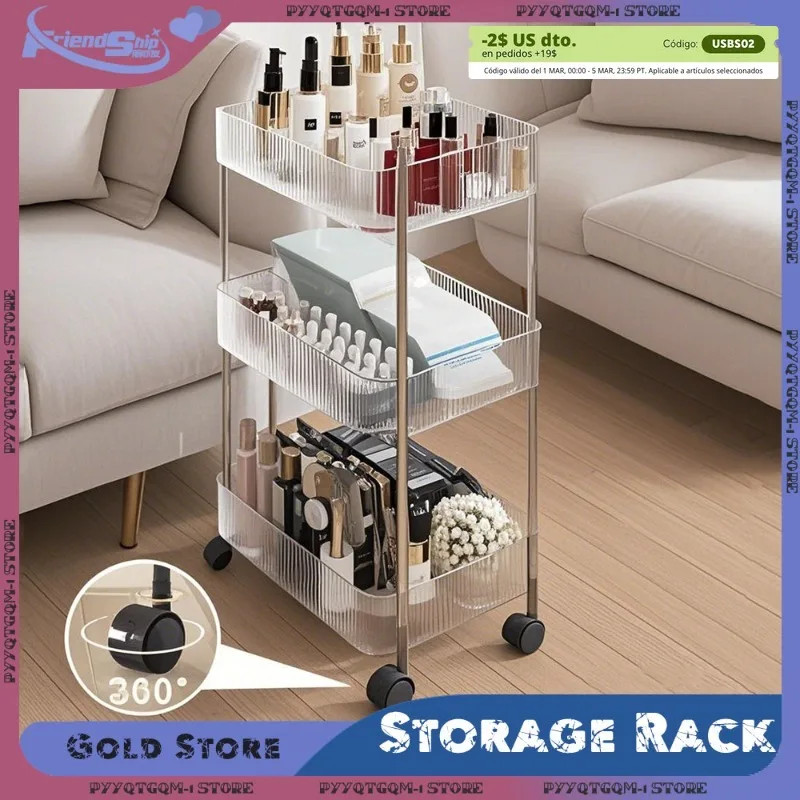 2/3/4-Layer Acrylic Trolley with Wheels Transparent Storages Shelf Bathroom Cosmetics Snacks Living Room Kitchen Organizer